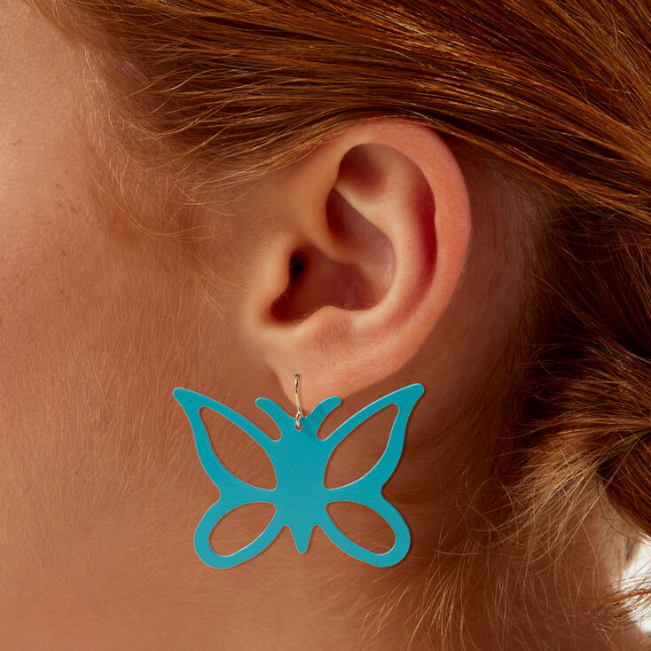 Light Blue Butterfly Cutout 1.5&quot; Drop Earrings,