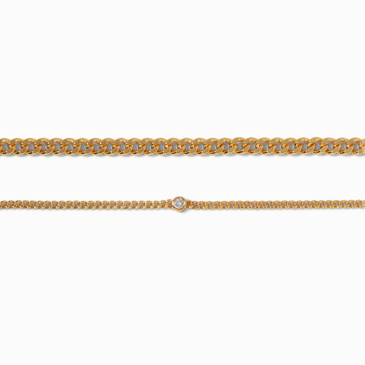 C LUXE by Claire&#39;s 18k Yellow Gold Plated Cubic Zirconia Chain Bracelets - 2 Pack ,