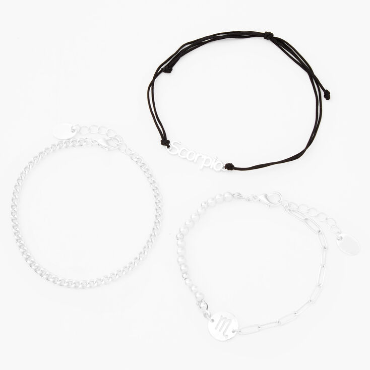 Silver Zodiac Bracelet Set - 3 Pack, Scorpio,