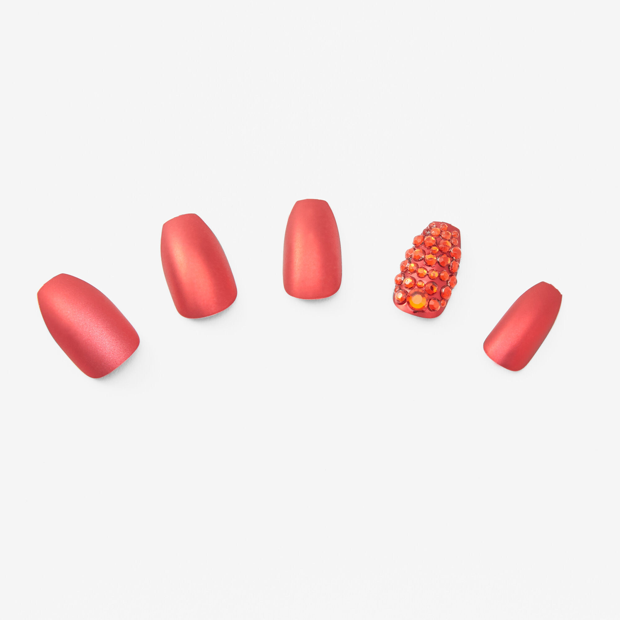 Chrome Red Bling Coffin Vegan Faux Nail Set - 24 Pack,