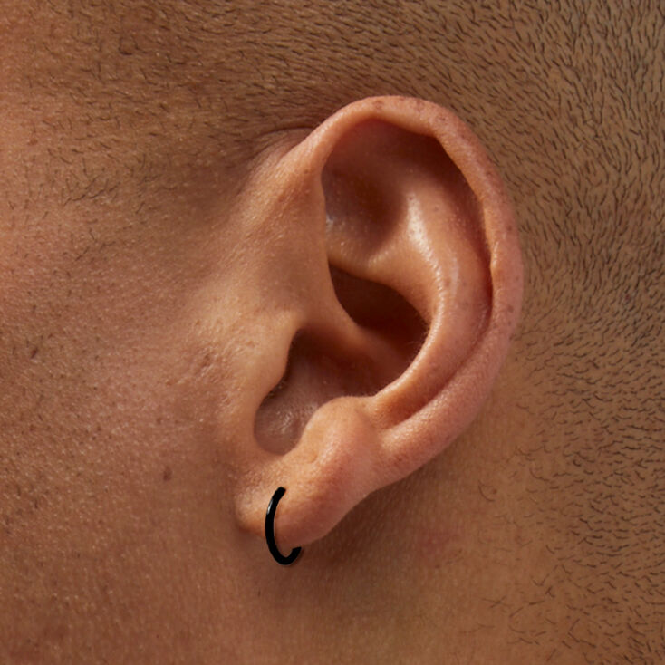 C LUXE by Claire&#39;s Black Titanium 8mm Clicker Hoop Earrings,