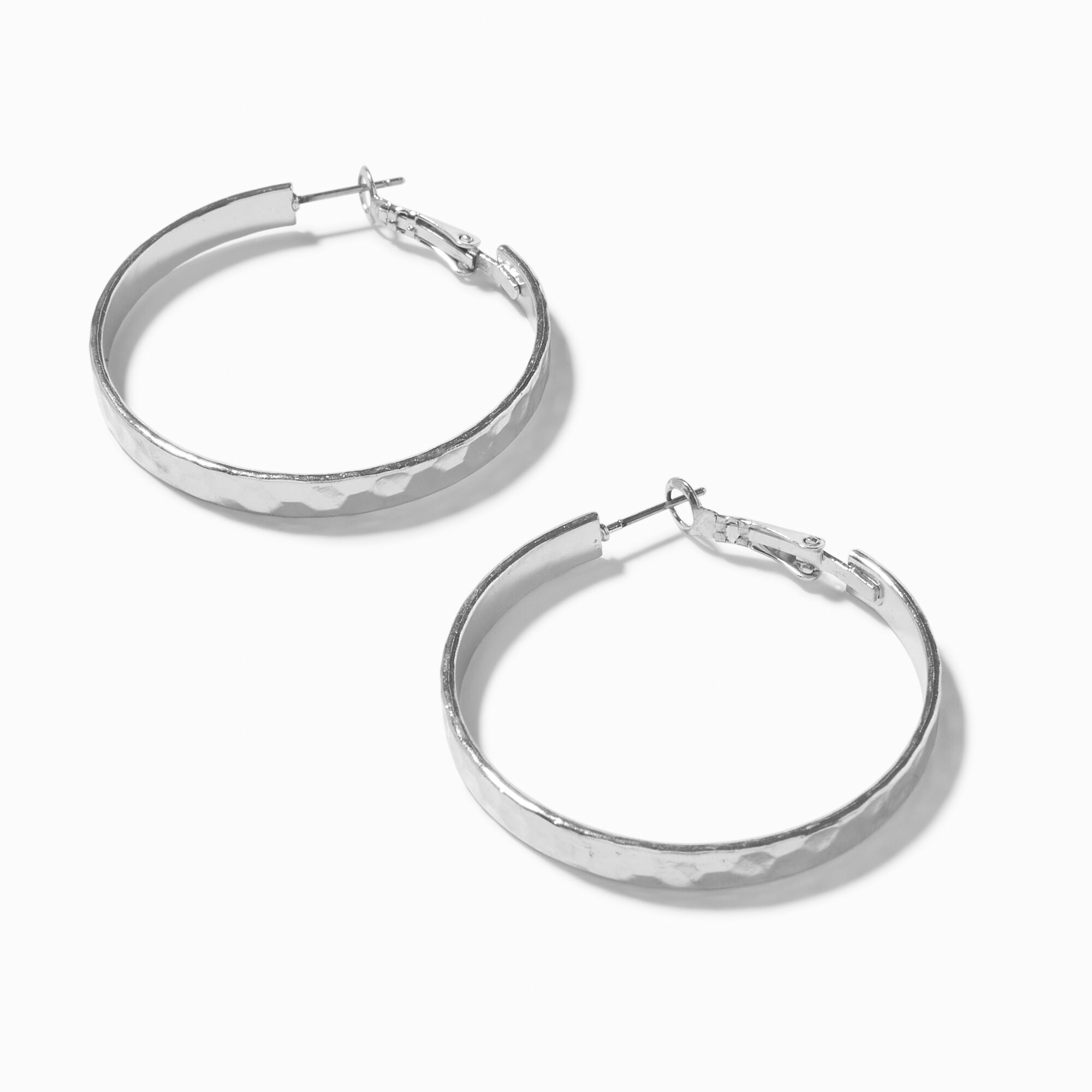 View Claires Tone 40MM Flat Hoop Earrings Silver information