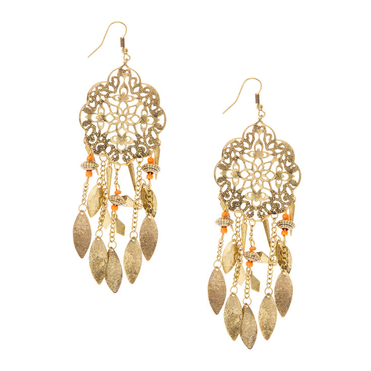 Pendants d&#39;oreilles vintage dor&eacute;es &agrave; perles orange,