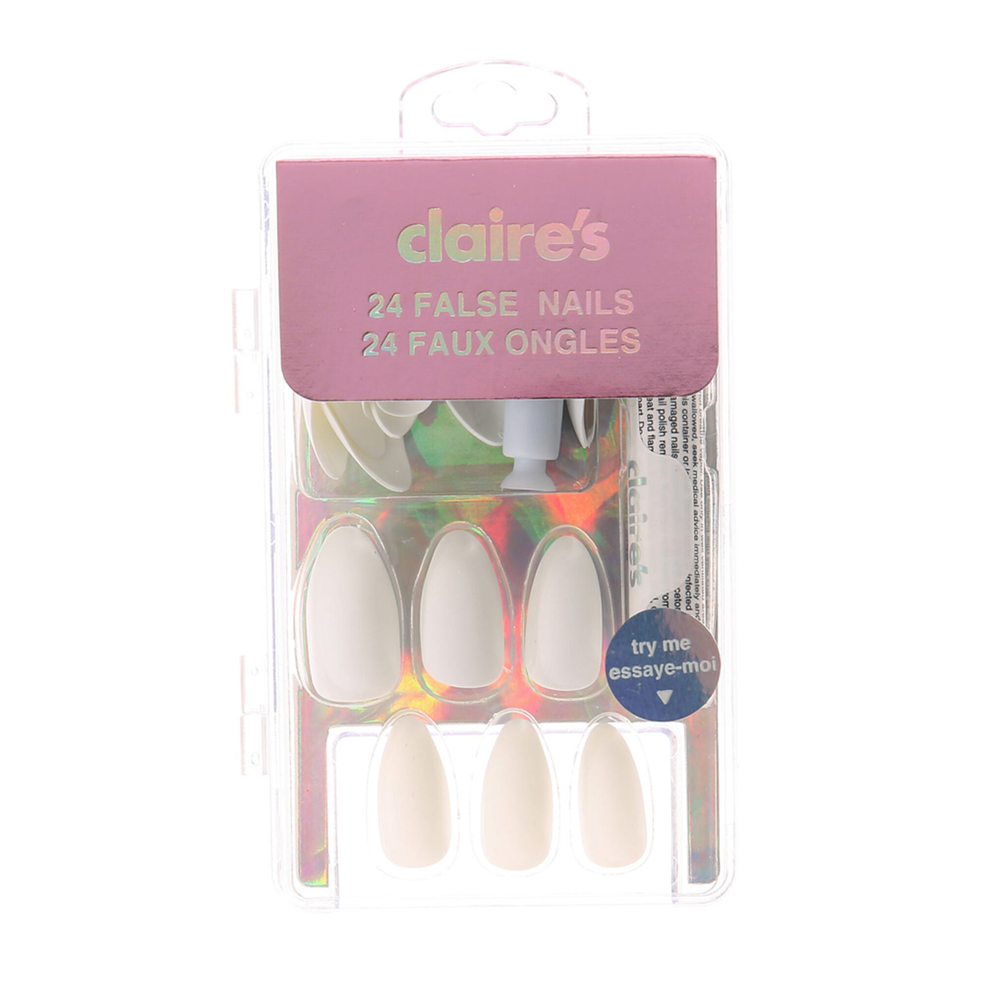 View Claires Matte Stiletto Faux Nail Set 24 Pack White information