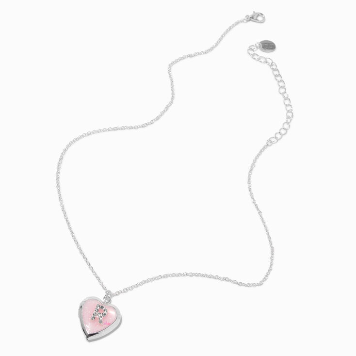 Pink Embellished Initial Glitter Heart Locket Necklace - R,