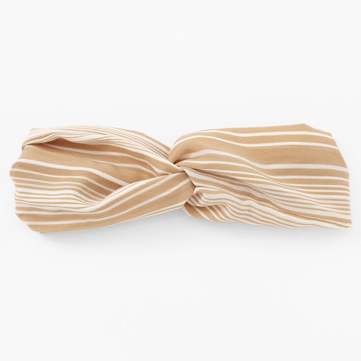 Tan &amp; White Striped Knotted Headwrap,
