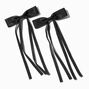 Black Grosgrain Ribbon Long Tail Hair Bow Clips - 2 Pack,