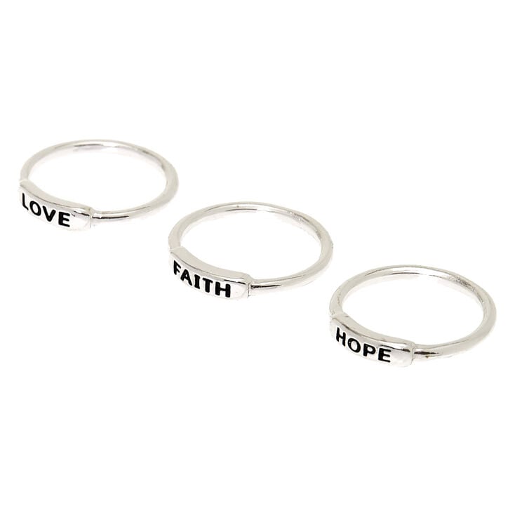 Silver Faith Hope Love Midi Rings 3 Pack Claire S Us