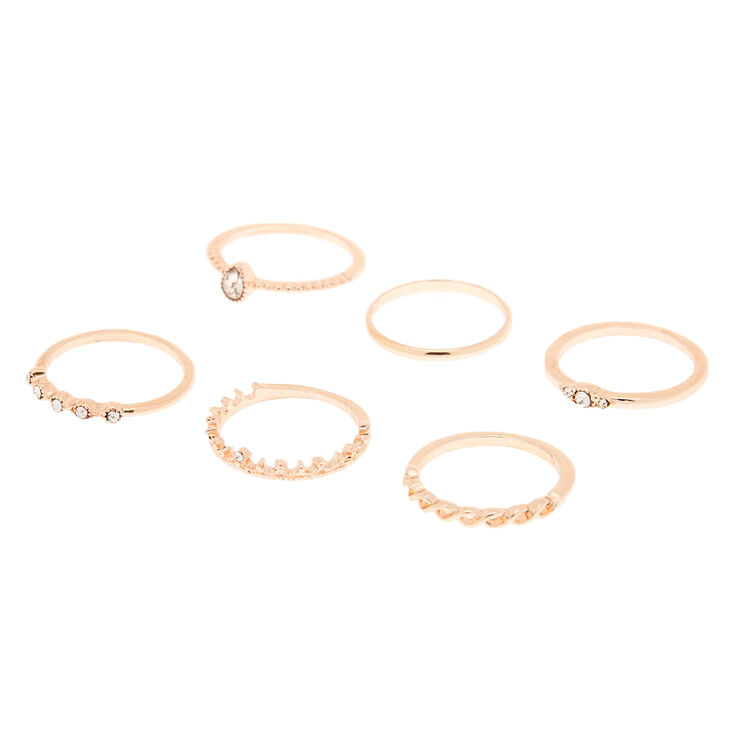 Rose Gold Royal Glam Rings - 6 Pack,