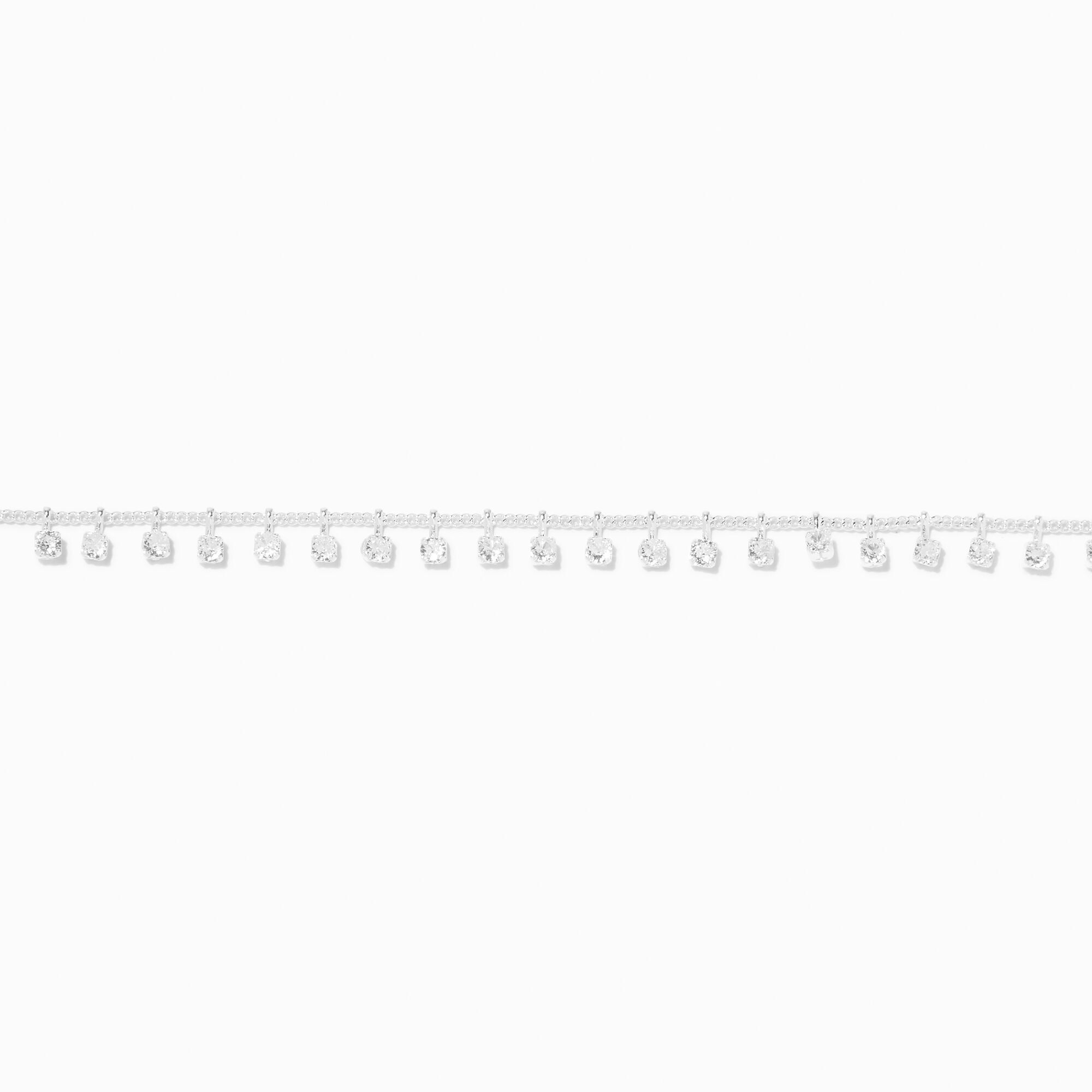 View Claires Tone Cubic Zirconia Stud Charm Crystal Choker Necklace Silver information