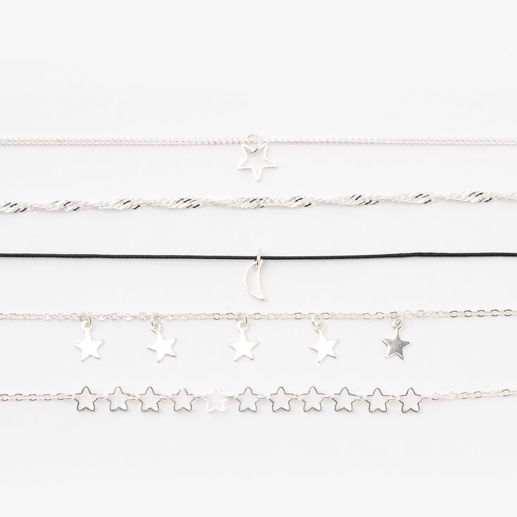 Silver Stars &amp; Moon Chain Bracelets - 5 Pack,