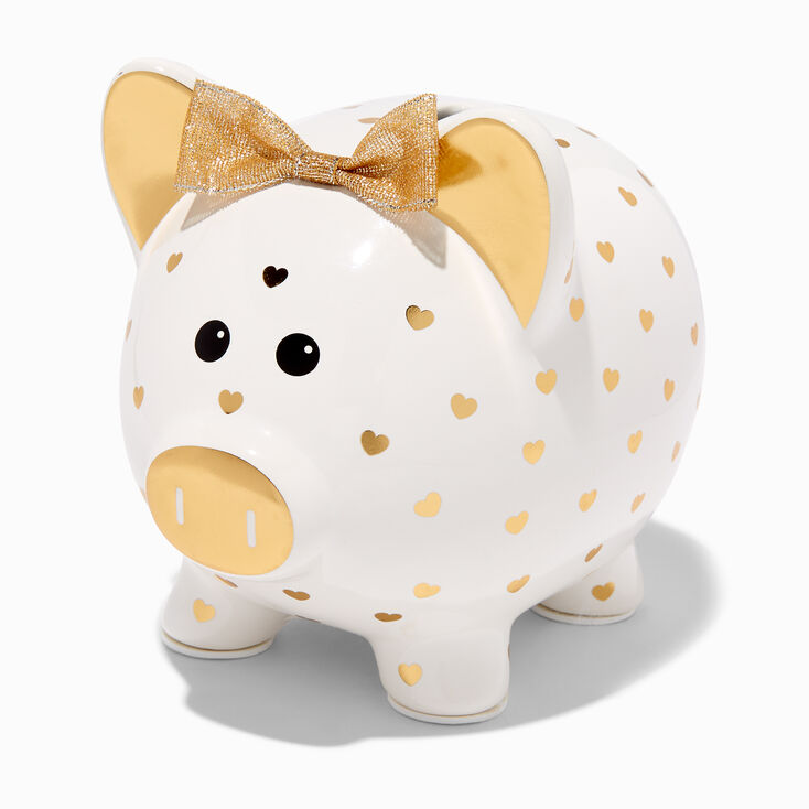 Claire&#39;s Club Gold Heart Polka Dot Piggy Bank,