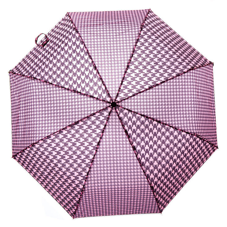 Pink &amp; Black Houndstooth Umbrella,
