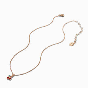 Gold-tone Crystal Dainty Cherry Pendant Necklace,