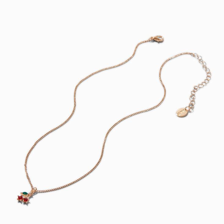 Gold-tone Crystal Dainty Cherry Pendant Necklace,