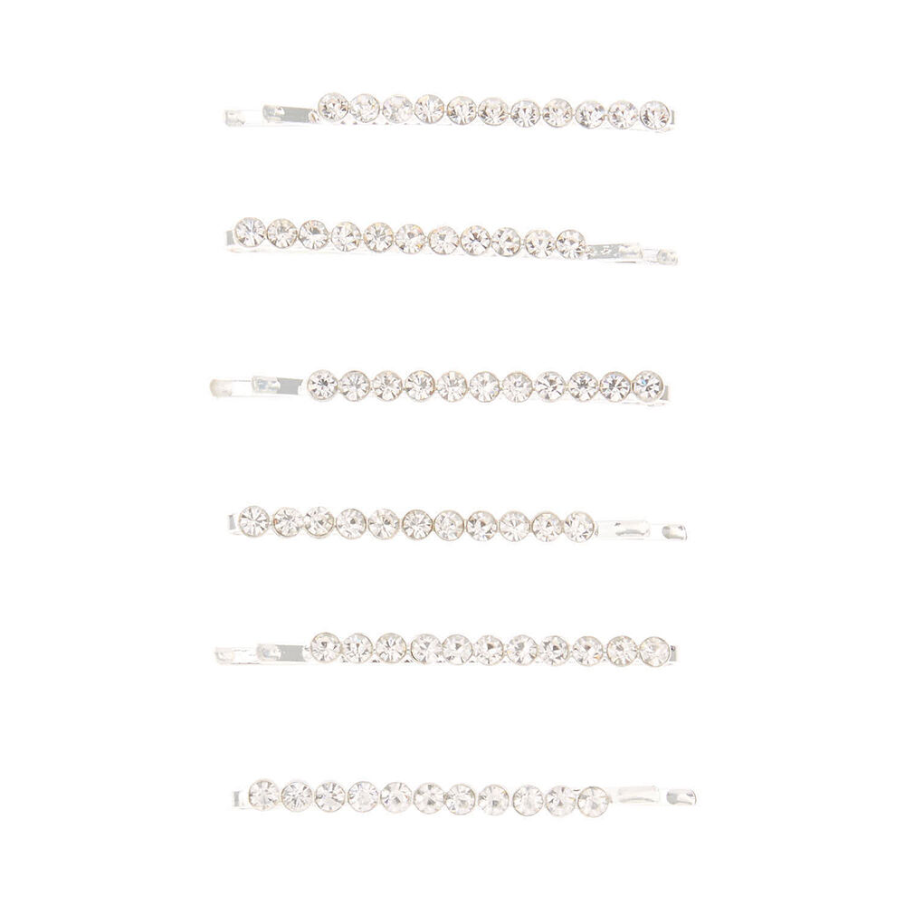 Épingles à cheveux avec strass rond couleur argentée - Lot de 6,