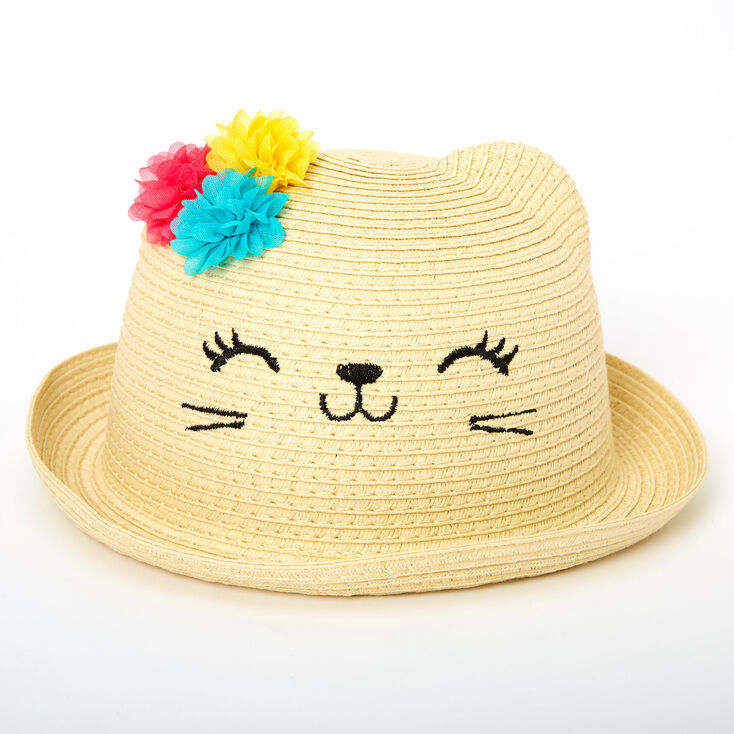 Claire&#39;s Club Floral Cat Straw Hat,