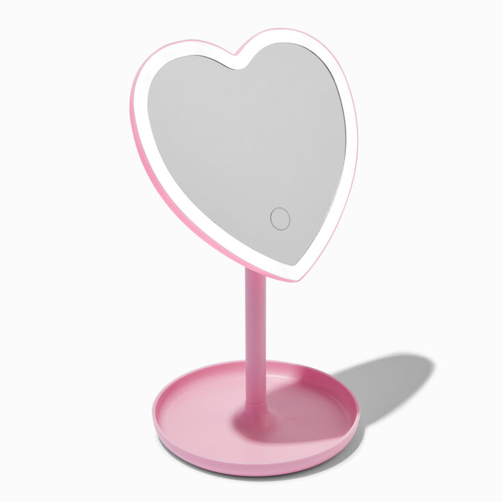 Pink Heart Light-Up Stand Mirror,