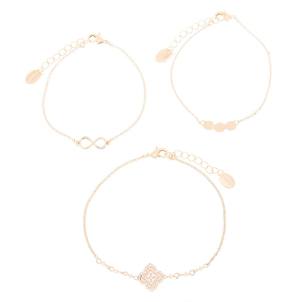 Rose Gold Filigree Chain Bracelets - 3 Pack,