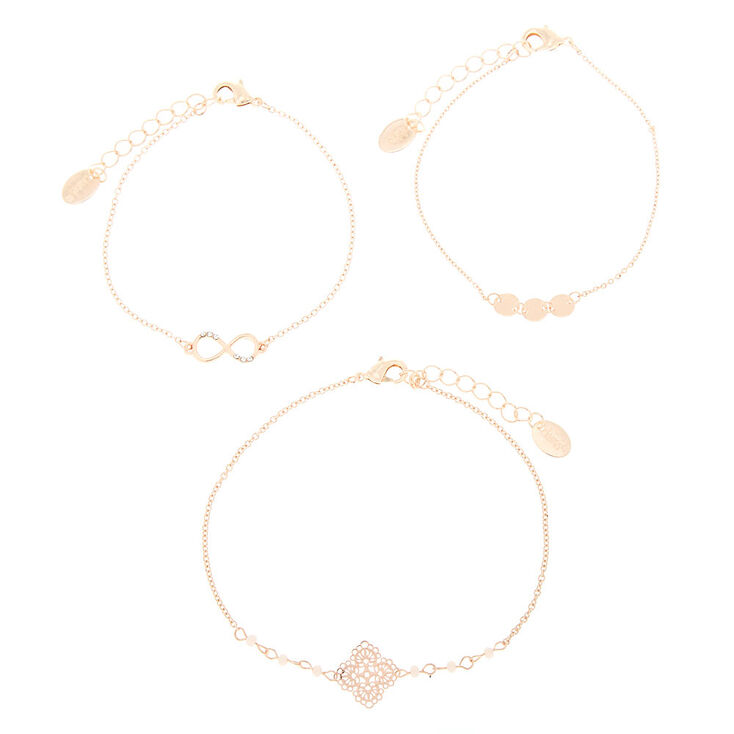 Rose Gold Filigree Chain Bracelets - 3 Pack,