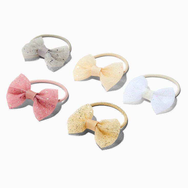 Claire&#39;s Club Neutral Glitter Bow Hair Ties - 10 Pack,