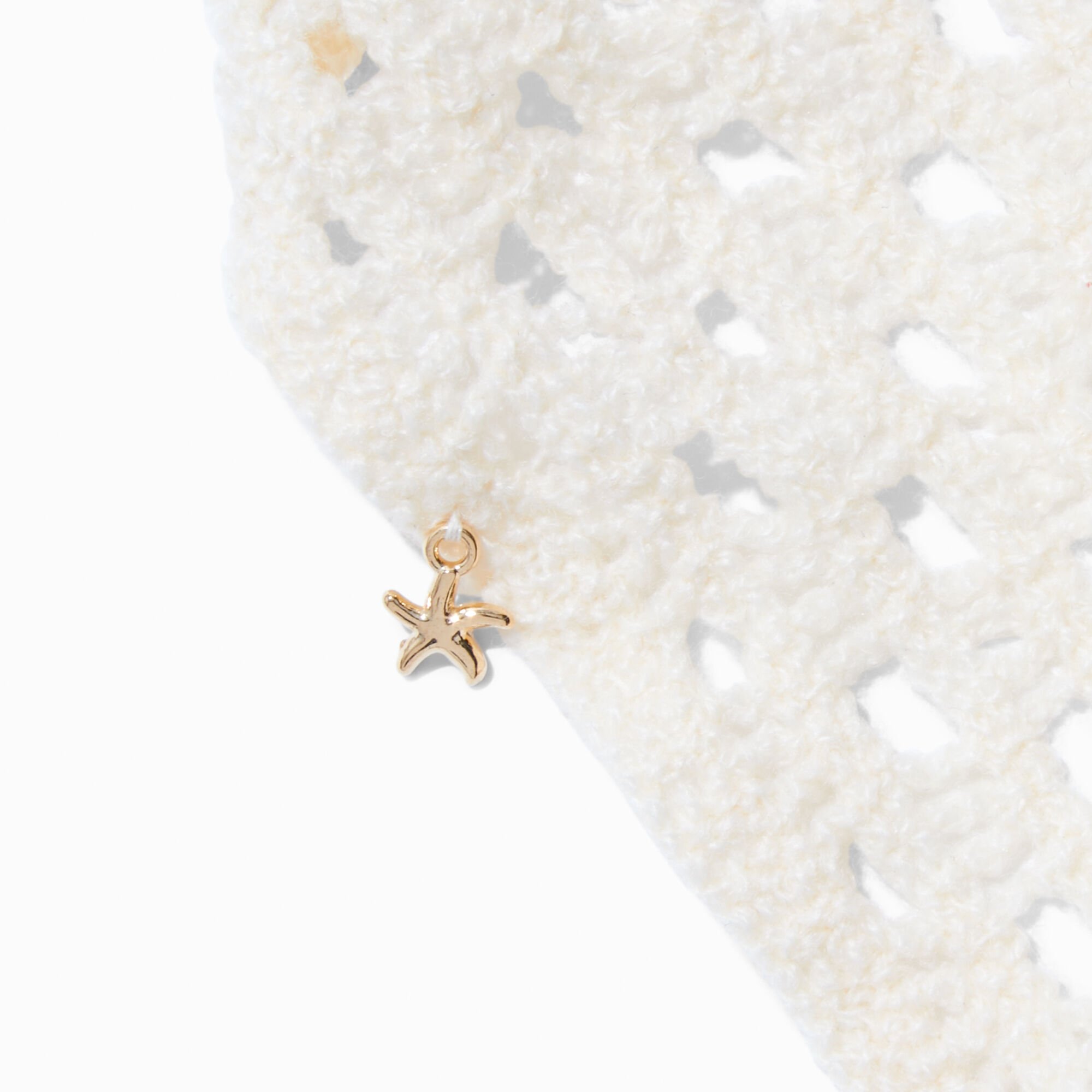 Gold-tone Starfish Charms Cream Crochet Headscarf,