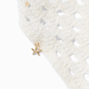 Gold-tone Starfish Charms Cream Crochet Headscarf,