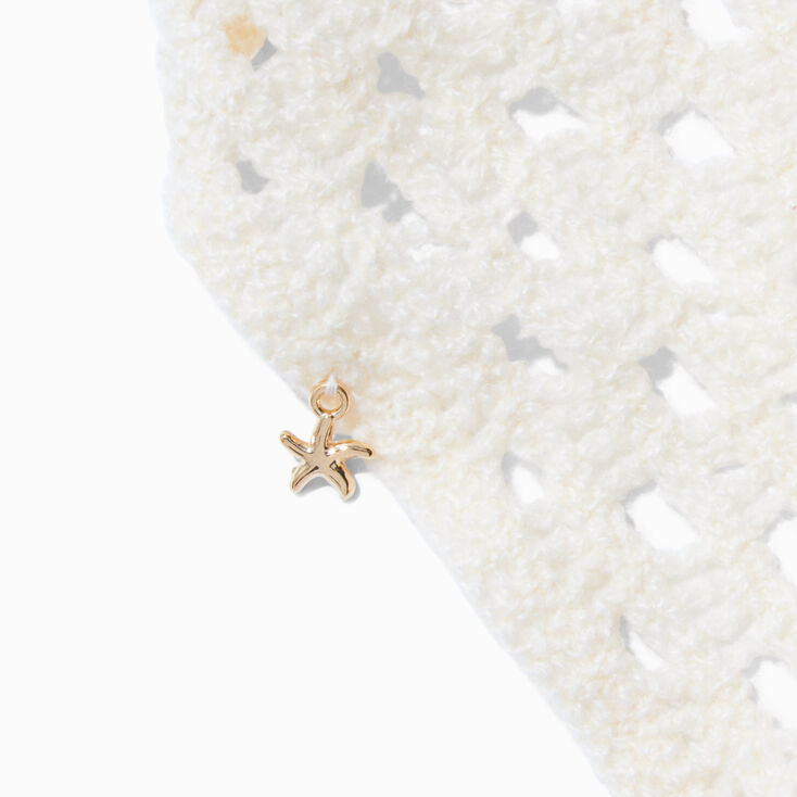 Gold-tone Starfish Charms Cream Crochet Headscarf,