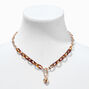 Tortoiseshell Chainlink Gold-tone Heart Carabiner Pendant Necklace,