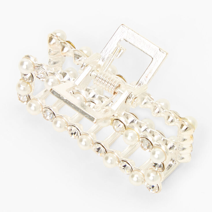 Pince &agrave; cheveux rectangulaire incrust&eacute;e de strass et perles d&rsquo;imitation,