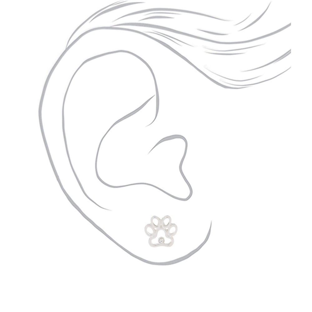 Silver-tone Paw Print Stud Earrings