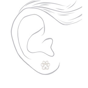 Silver-tone Paw Print Stud Earrings,