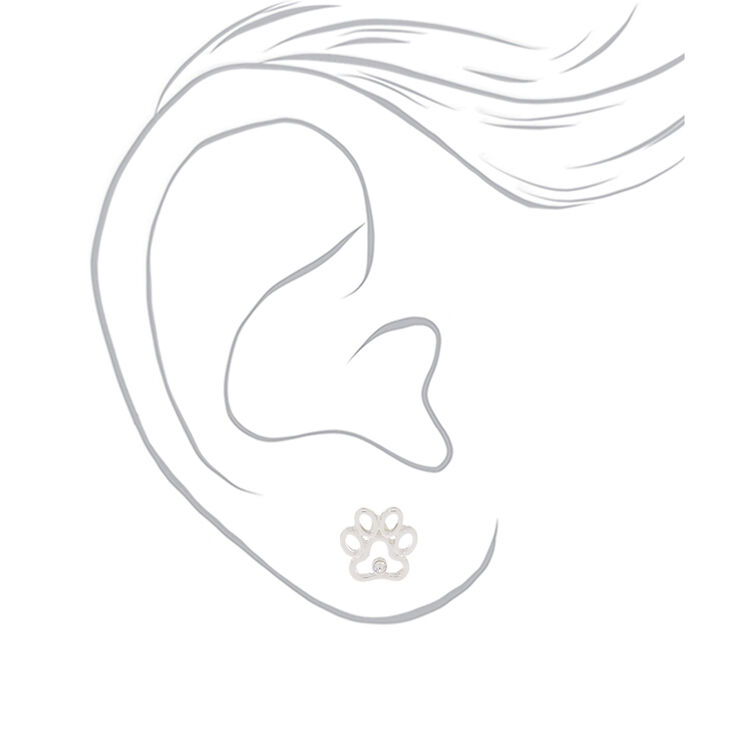 Silver-tone Paw Print Stud Earrings,