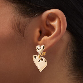 Gold-tone Bubble Heart 1&quot; Clip-On Drop Earrings ,