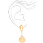 Gold 2&quot; Cowrie Seashell Pearl Drop Earrings,