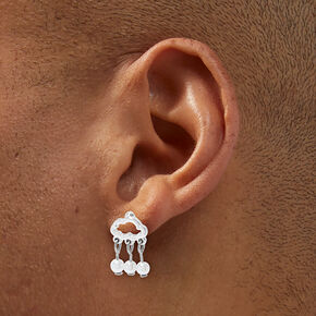 Clous d&#39;oreilles pluie perles d&#39;imitation nuage couleur argent&eacute;e,