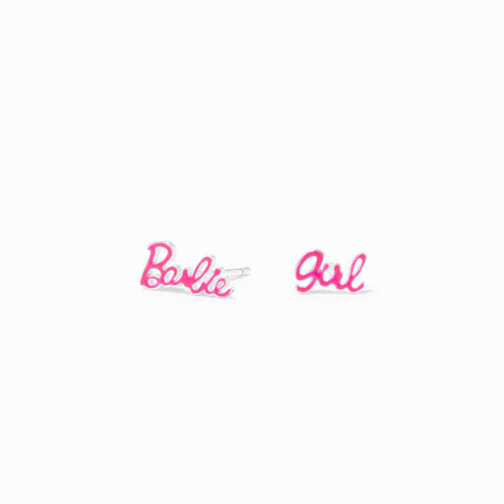Barbie&trade; Pink Barbie Girl Sterling Silver Stud Earrings,