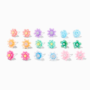 Rainbow Flower Stud Earrings - 9 Pack,
