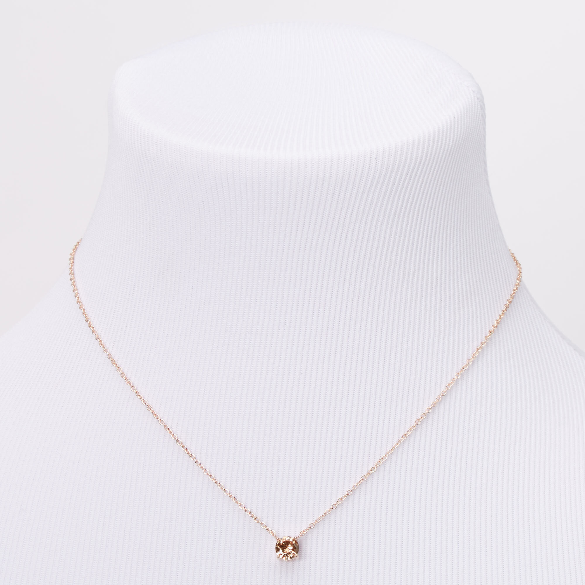 Rose Gold Cubic Zirconia 6MM Single Rhinestone Pendant Necklace,