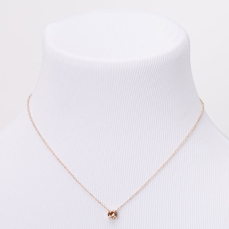 Rose Gold Cubic Zirconia 6MM Single Rhinestone Pendant Necklace,