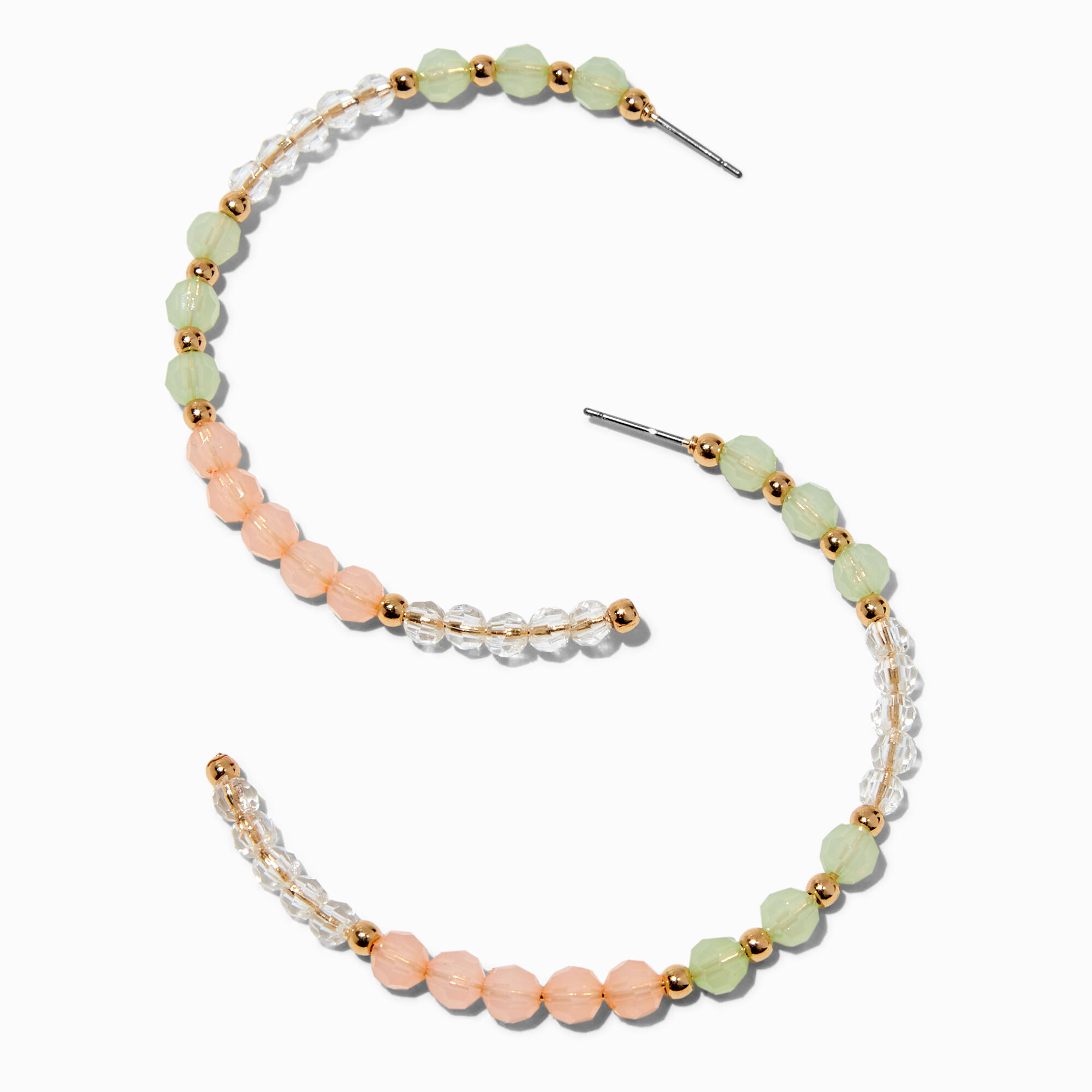 View Claires Peach Sage Beaded 60MM Hoop Earring Green information