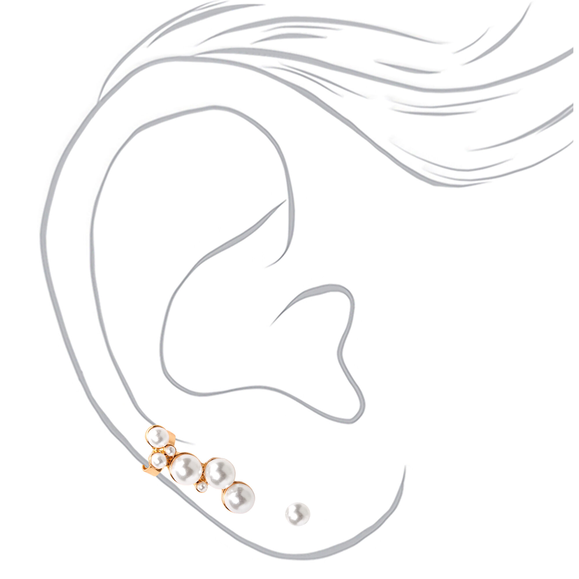 Gold Pearl Ear Crawler & Stud Earring Set,