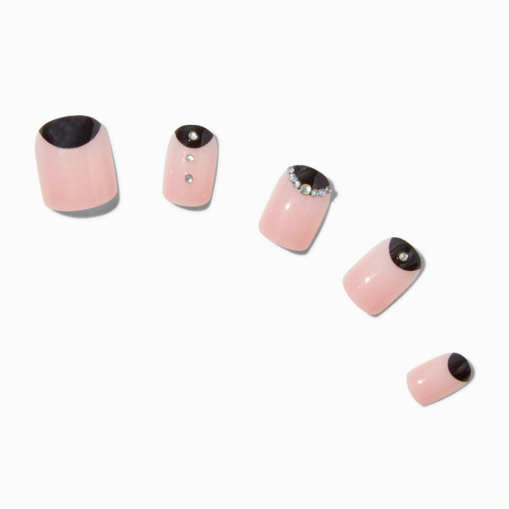 Black &amp; Nude Bling Short Square Vegan Faux Nail Set - 24 Pack,