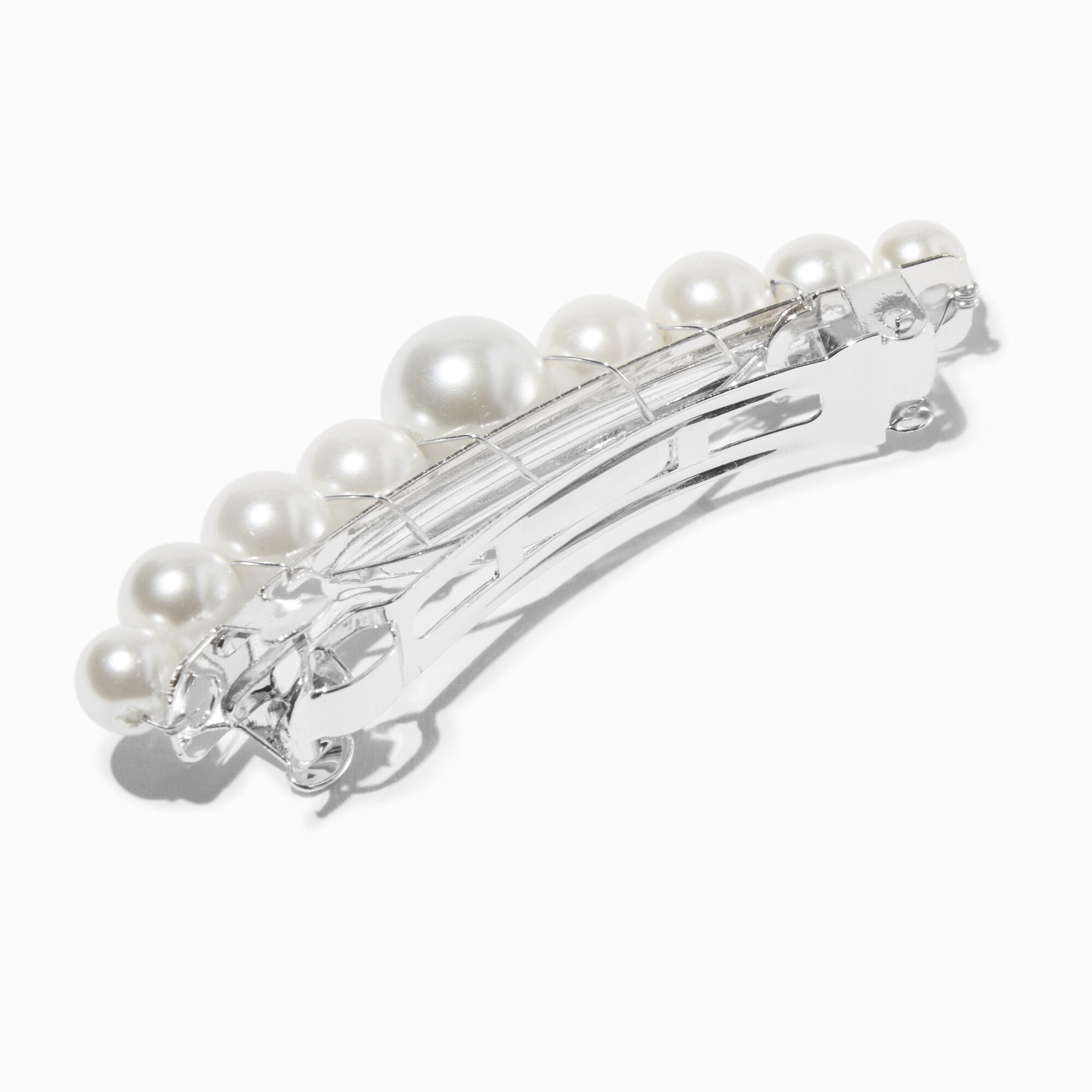 Barrette perle d'imitation blanche,