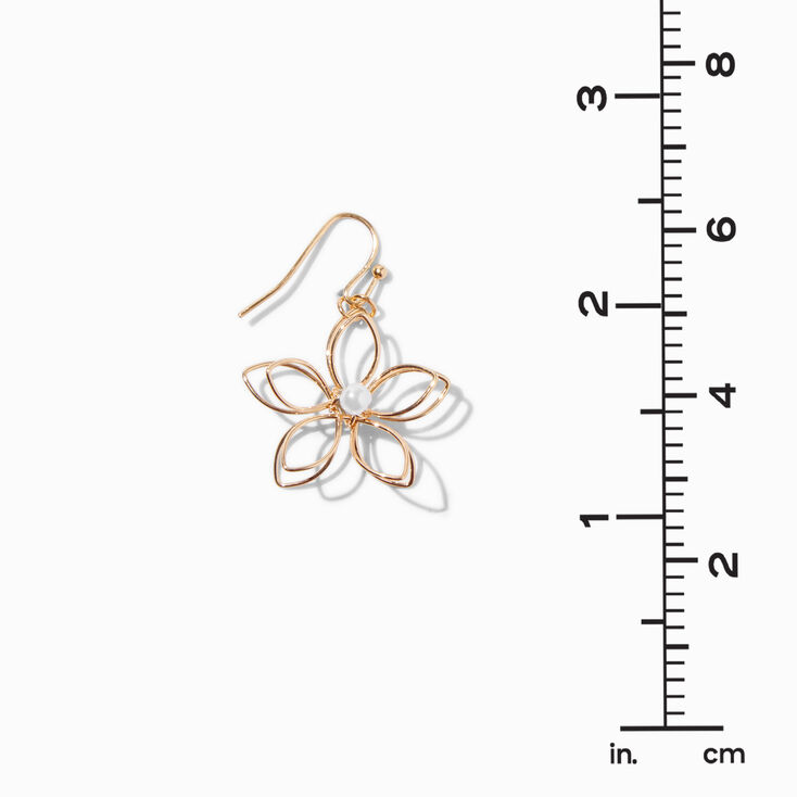 Gold-tone Wire Flower &amp; Pearl 1&quot; Drop Earrings,