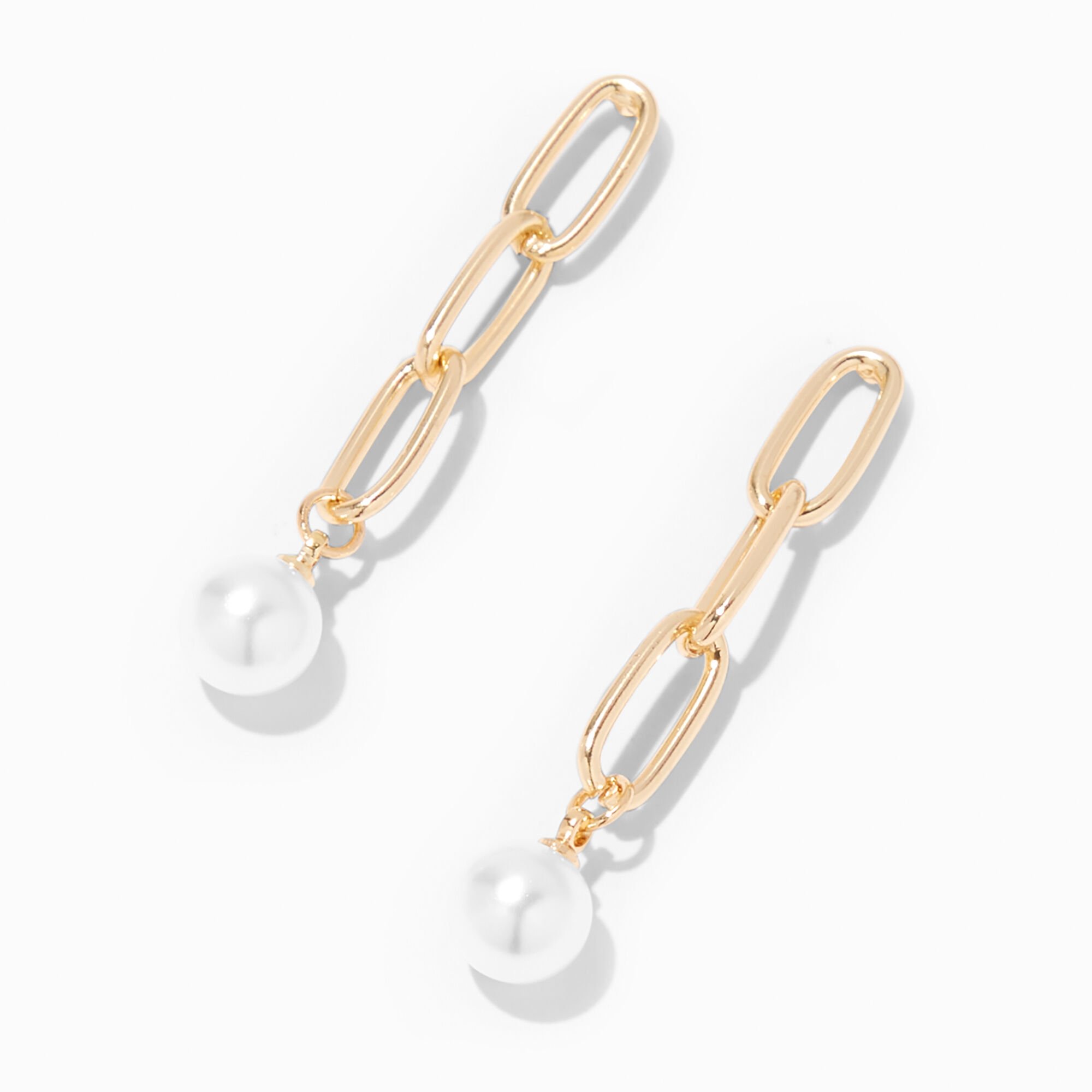 Pearl & Gold Chain 2" Drop Earrings,
