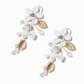 Large White Flower Linear Drop Earrings ,