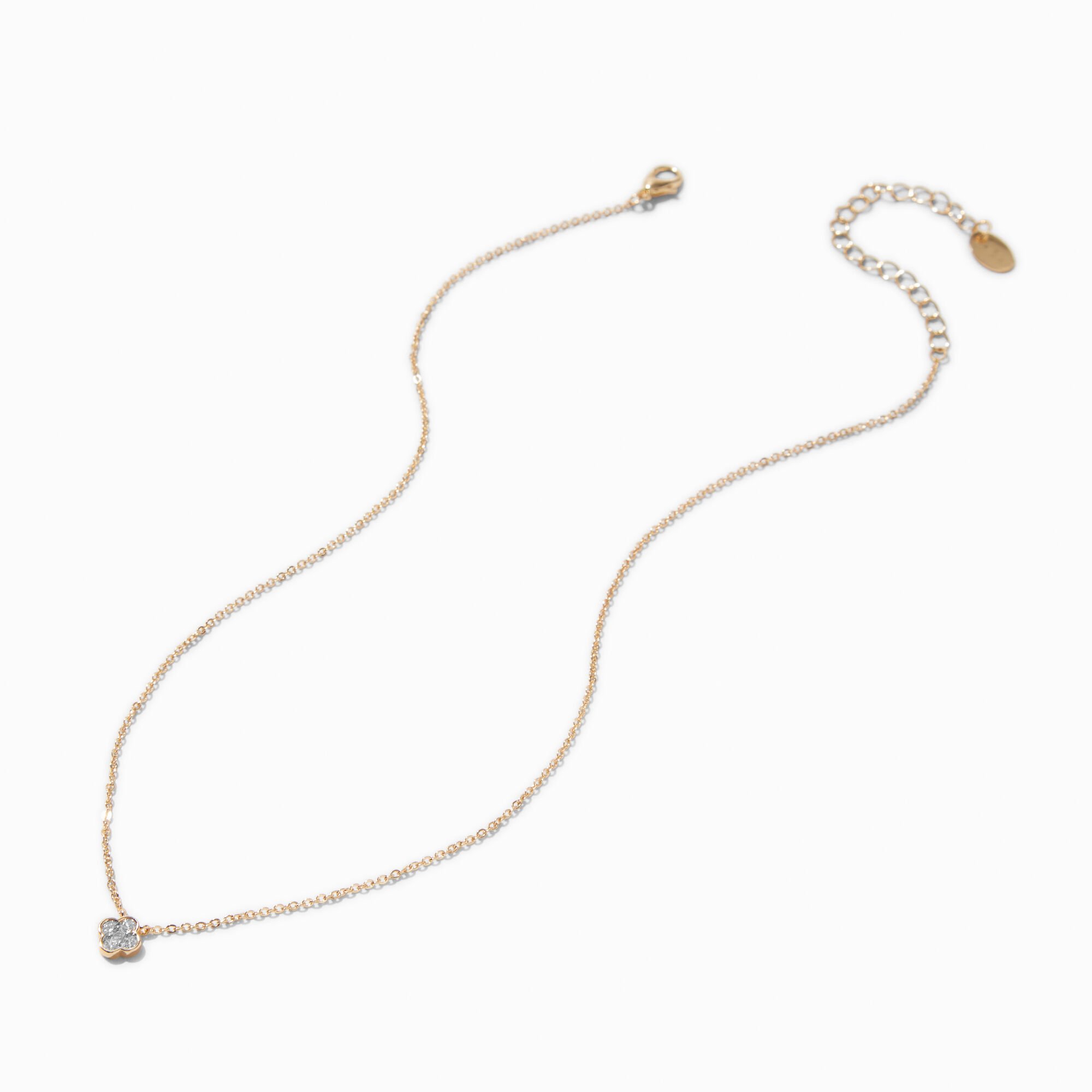 Gold-tone Cubic Zirconia Clover Pendant Necklace,