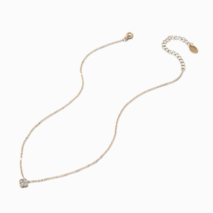 Gold-tone Cubic Zirconia Clover Pendant Necklace,