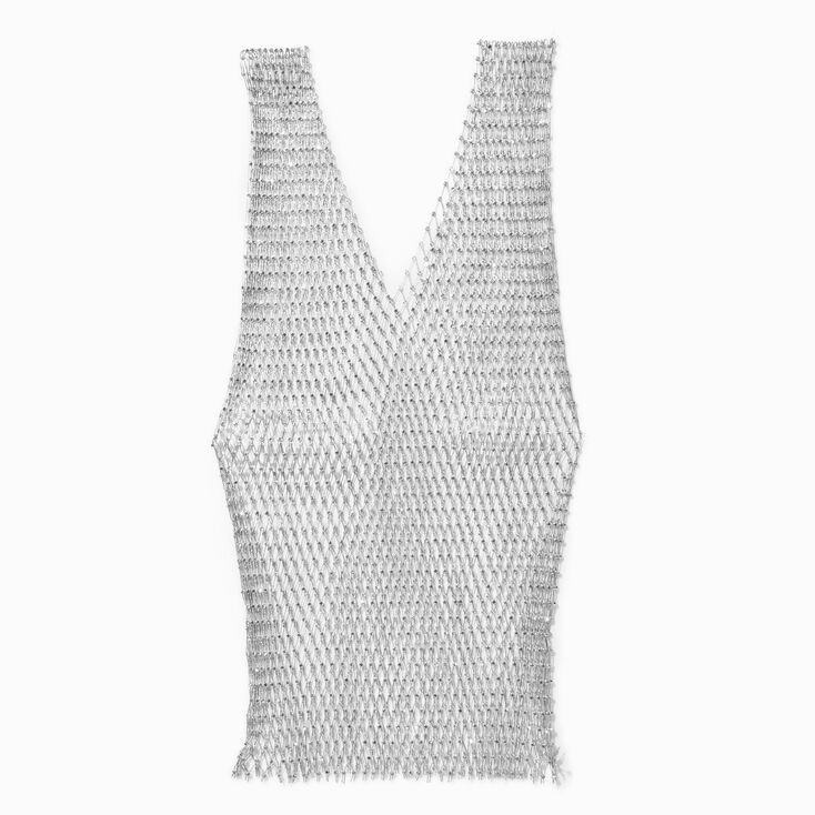 Crystal Studded Silver Fishnet Tank Top,